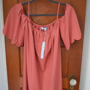 Off-The-Shoulder Scalloped Trim Dress